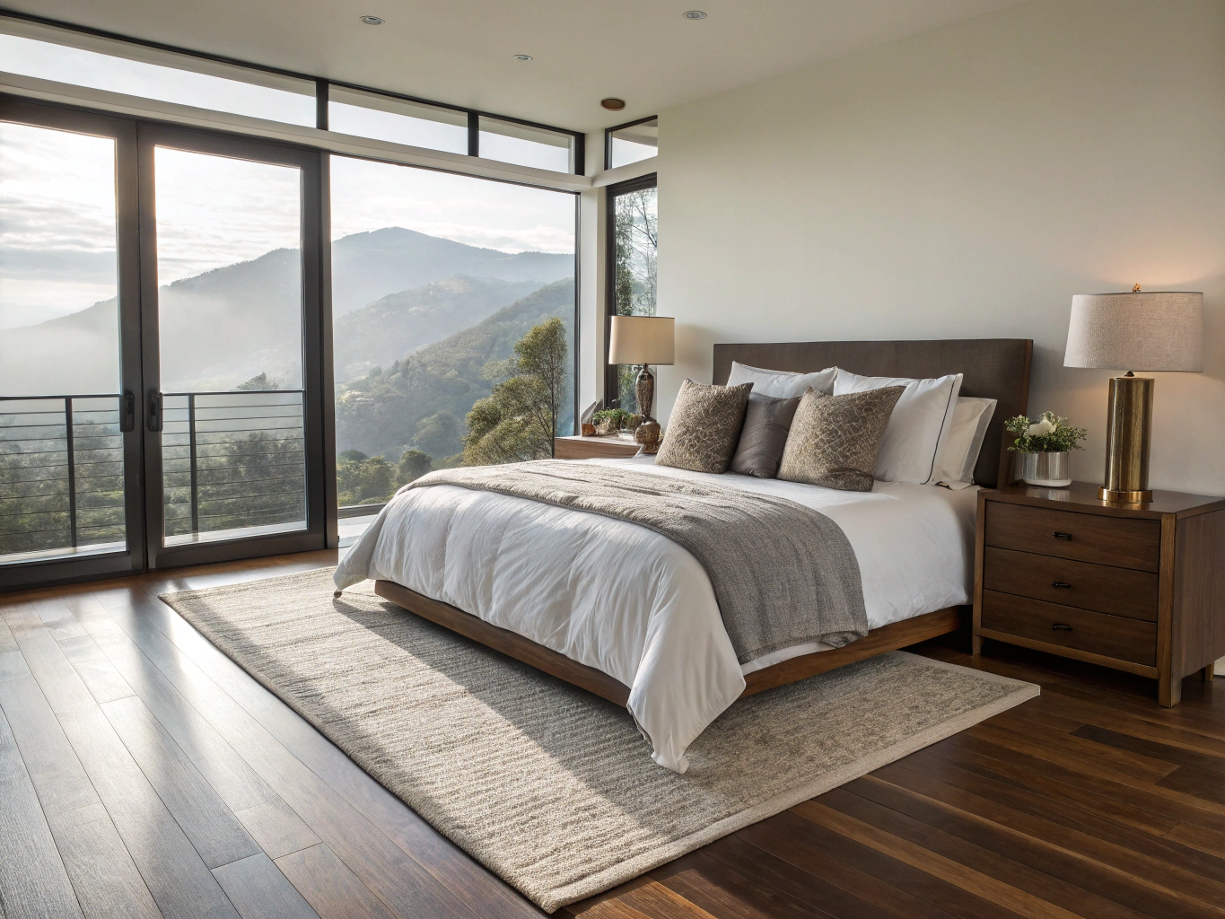 Spacious first-floor primary bedroom suite with wide pathways and direct zero-step patio access