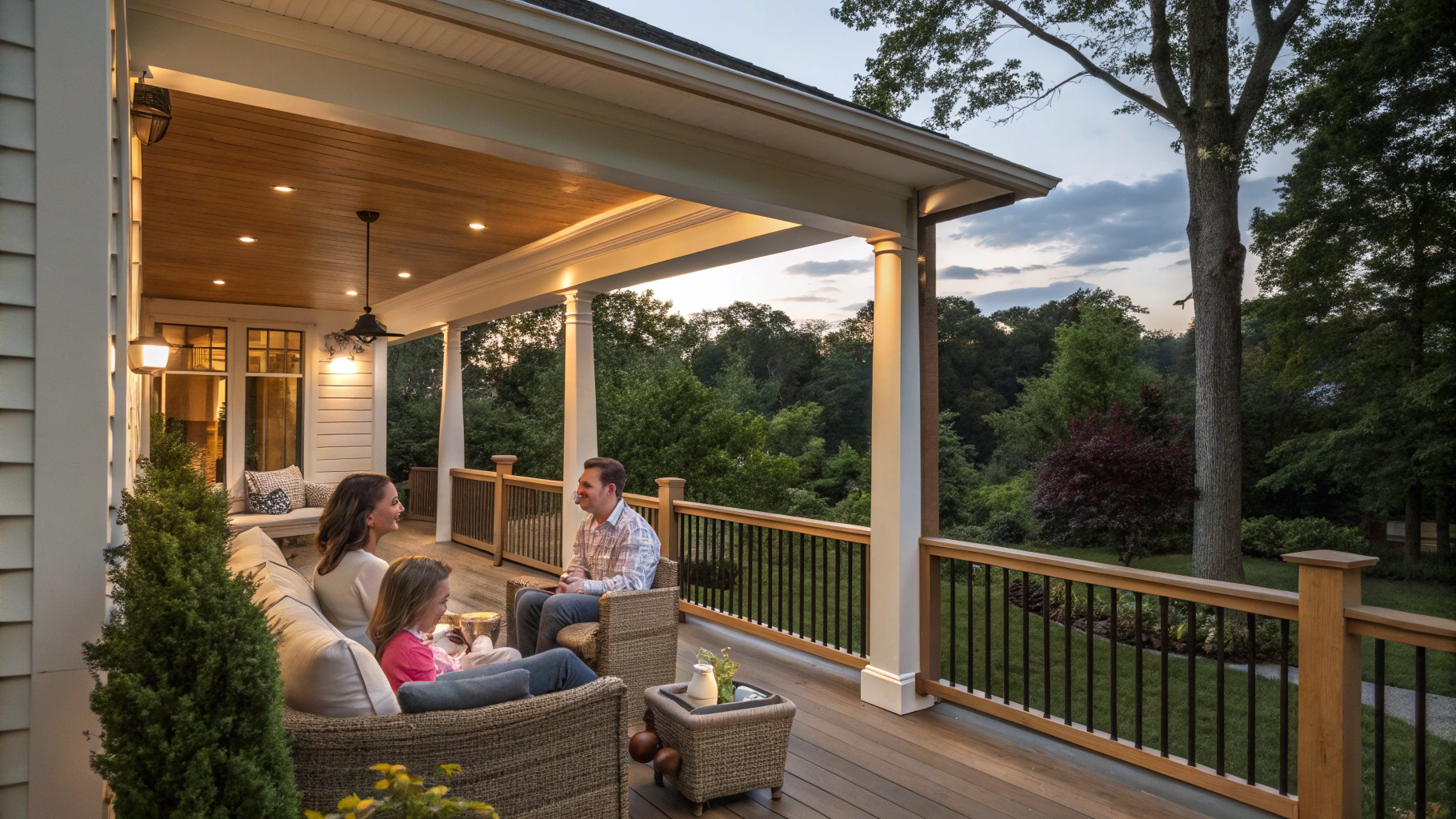 Custom timber framed screened porch and composite deck addition on a residential home in Lithia Springs Georgia