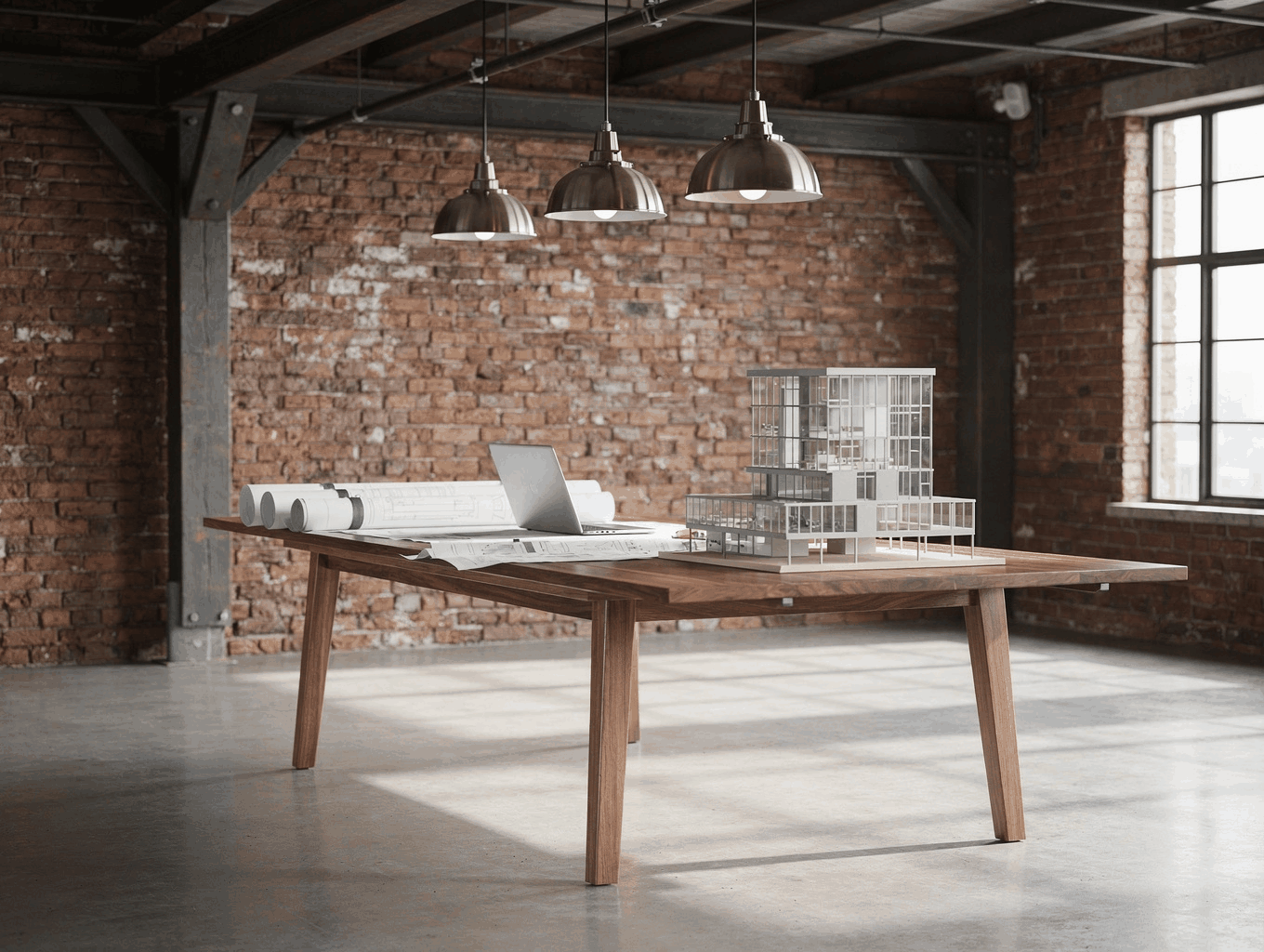 Architecturally integrated loft home office conversion with code-compliant open stairwell and custom built-in workstations