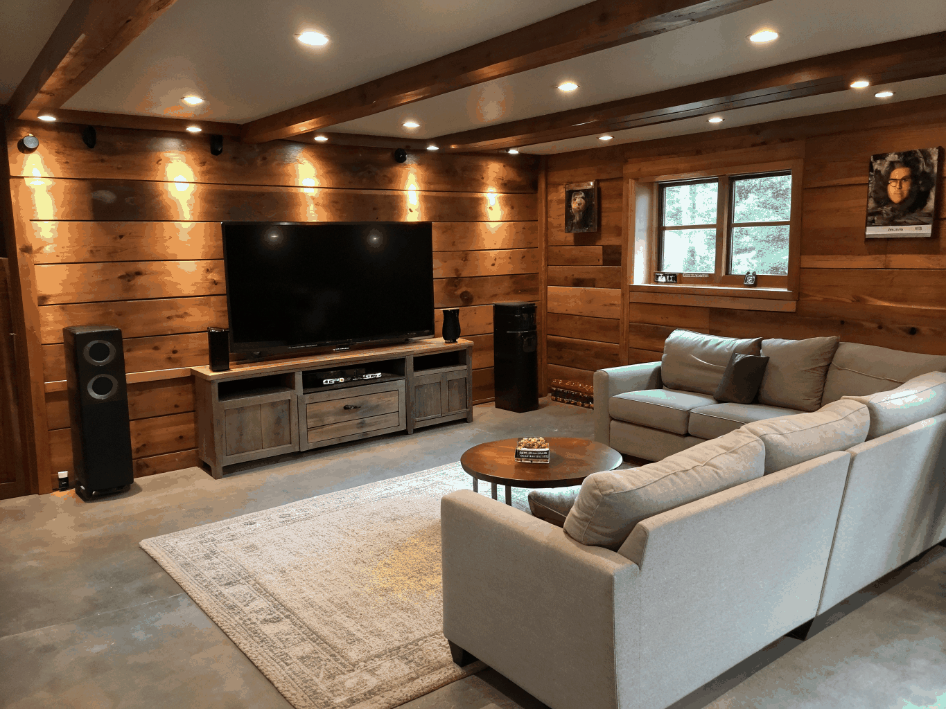Custom finished basement entertainment and media room in a Georgia home