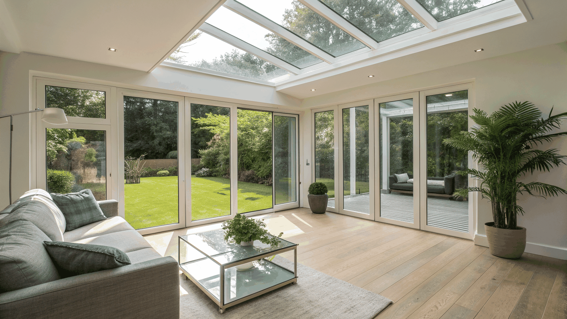 Luxury sunroom and screened porch renovation in Powder Springs, Georgia featuring natural light, wood framing, and outdoor views